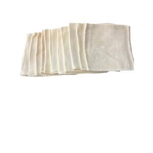 Vintage Set of 12 Pale Yellow Damask Luncheon Napkins Cottagecore Shabby